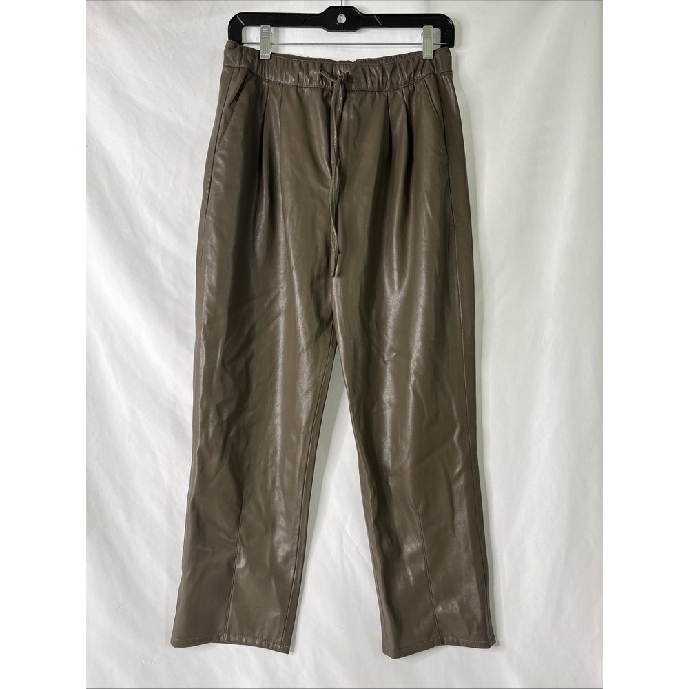 Industry Republic Clothing Vegan‎ Leather Drawstring Cropped Pants Olive Green S